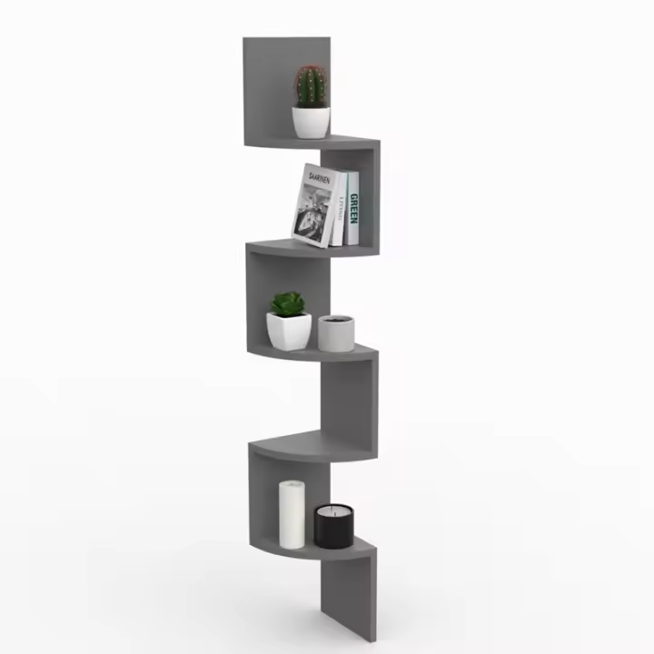 Dormidan - Estantería esquinera con 5 estantes, Estante de Pared, Organizador de Libros, decoración, Recuerdo, Estante de salón, Estudio, Cocina, Dormitorio - 1
