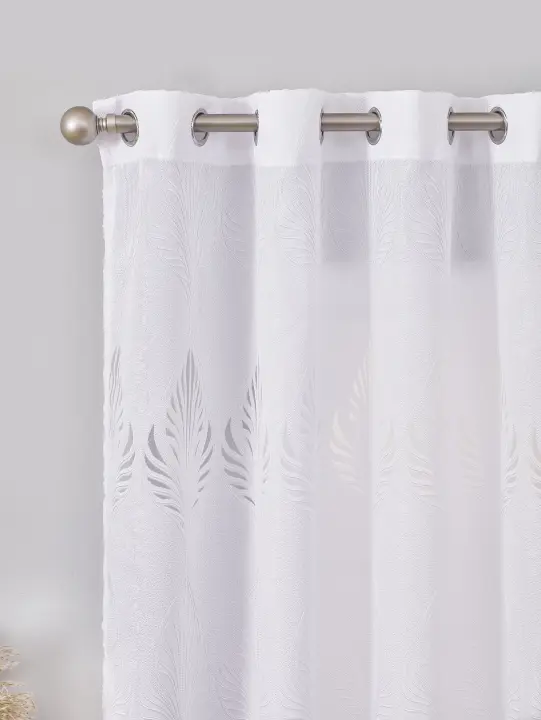 Cortinas Europeas De Estilo Con Bordado Blanco Gris Transparente Para Dormitorio Y Sala De Estar Grommet Top 100% Poliéster - 1