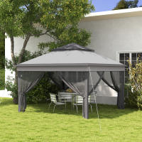 Outsunny Carpa Plegable 3x3x2,7 m Cenador de Jardín con Doble Techo Altura Ajustable 4 Mosquiteras Protección UV30+ Impermeable y Bolsa Gazebo para Exterior Fiestas Camping - details 1