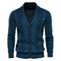 AIOPESON Cardigan De Algodón Argyle Para Hombre Estilo Casual Monosílabo De Color Sólido Moda De Invierno Chaqueta De Negocios Para Hombre - details 3