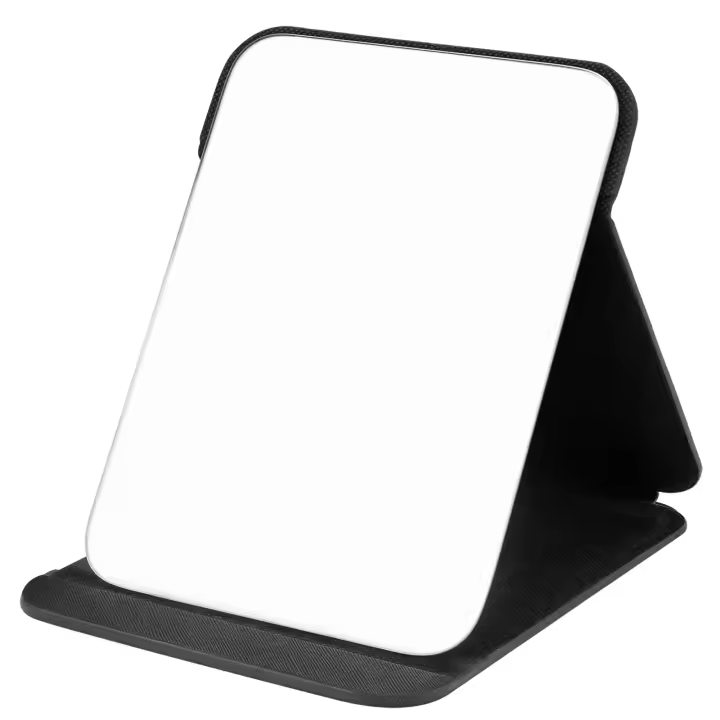 16x11cm Espejo plegable portátil, Espejo de maquillaje compacto Ultra HD, viaje de cuero de PU Negro, sombrero Independiente, Mesa plegable - 1