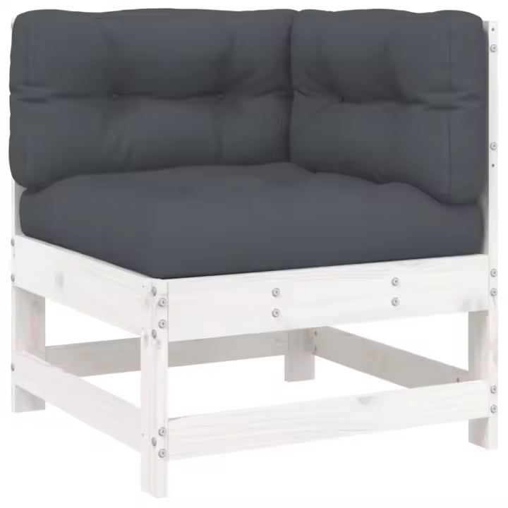 vidaXL Sofá esquinero con cojines madera maciza de pino Pino natural, Pino blanco, Pino gris Conjunto Terraza Muebles Jardín Exterior Juego de Muebles de jardín Mueble Jardín Exterior Muebles de Salon Exterior - 1