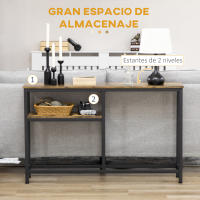 HOMCOM Mesa Consola Industrial Consola de Recibidor con Estantes Abiertos Antivuelco Mueble de Recibidor para Salón Pasillo 120x23x75 cm Marrón - details 0