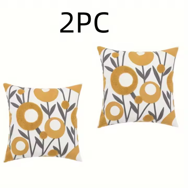 2 Pieces Canvas Embroidery Pillow Set, Rustic Style Sofa and Bedside Cushions, Office Lumbar Support - 1