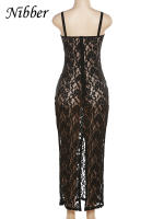 Vestido Largo De Encaje Transparente Para Mujer Vestido Bodycon Elegante De Noche Sin Espalda Con Corte En La Espalda Vestido De Calle Elegante Para Club - details 3