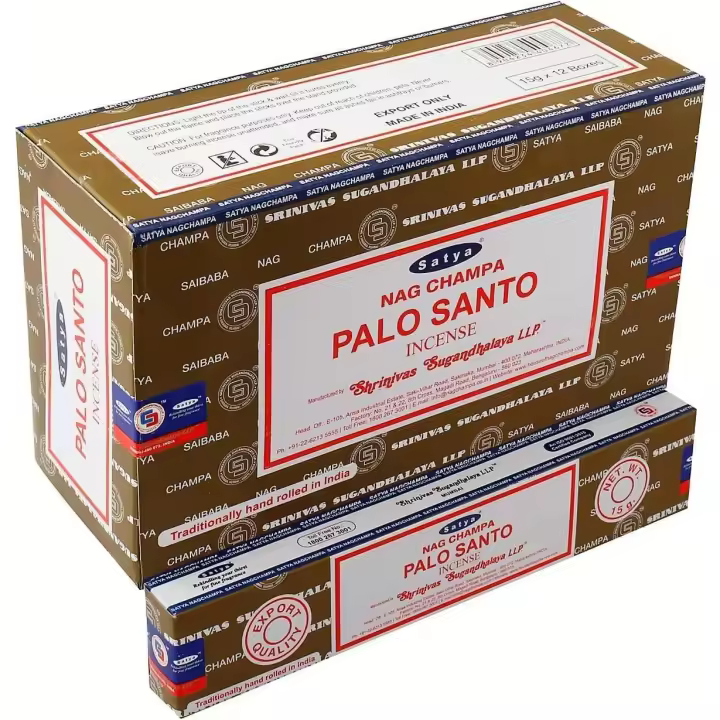 Incienso Satya Palo Santo - Caja Completa (12 Paquetes x 15g) Paquete Original - 1
