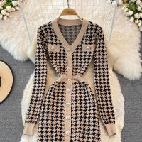 Vestido Largo De Punto Vintage REALEFT Para Mujer Cuello V Manga Larga Botones Estilo Clásico Otoño Invierno Talla Regular - details 15