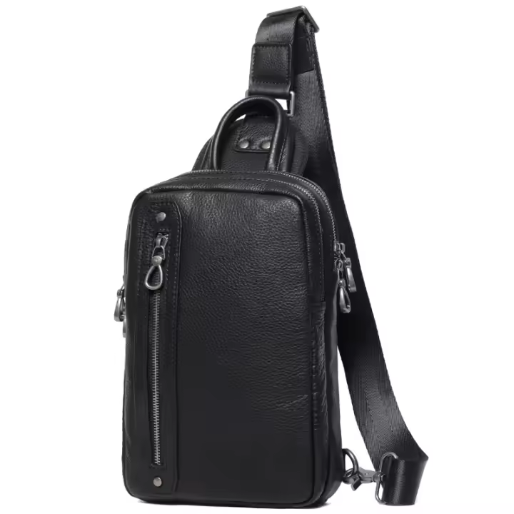 Bolsa De Pecho Para Hombre De Cuero Genuino Alta Calidad Bolso Cruzado De Moda Bolsa De Hombro Mensajera De Cuero Verdadero - 1