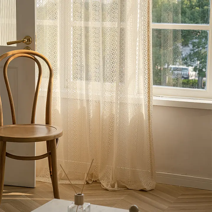 Cortina Bohemia Beige Transparente Japonesa Geométrica Para Decoración De Habitaciones Con Bolso De Percha 1 Pieza - 1