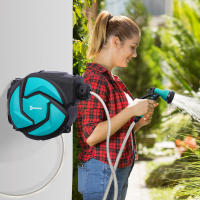 DURHAND Carrete para Manguera Retráctil 10m con Cabezal Multifuncional Sistema de Enrollado Automático con Bloqueo Conector de 1m para Jardín Césped 28x14x34 cm Negro y Verde - details 1