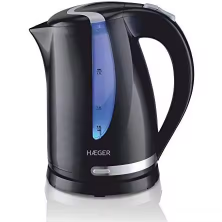 Haeger HAEGER BLACKNESS - Hervidor Eléctrico 1.7L 2200W INOX con Resistencia Oculta y Apagado Automático - 1