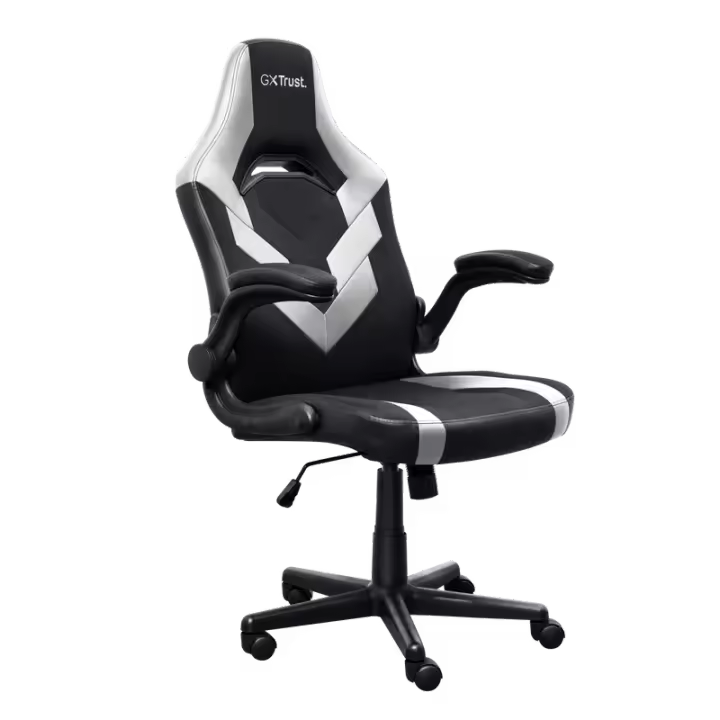 Silla Gaming Trust GXT 703W Riye - Reposabrazos - Ruedas de Nylon - Pistón de Gas Clase 4 - Base Metal - Peso Máximo 140kg - Negro/Blanco - 1