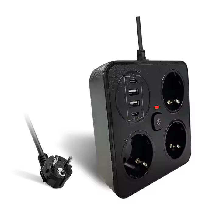 Enchufe Europeo Con Cable De 2m Protección Contra Sobrecarga Y Protector De Sobrecorriente Con USB Tipo-C Y 3 Salidas - 1