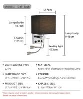 Lámpara De Pared Moderna E27 Con Luz De Lectura LED Y USB Para Dormitorio Sala De Estar Hotel Instalación En La Pared Material De Tela - details 10