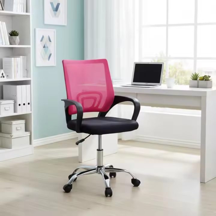 Silla de Oficina Adec Light Rosa Ergonómica con Respaldo de Malla y Apoyabrazos - 1