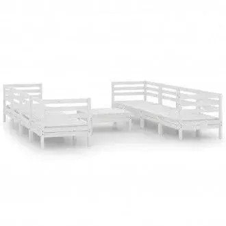 VIDAXL 3082518 juego de muebles de jardín color blanco con 9 piezas de madera maciza de pino - 1