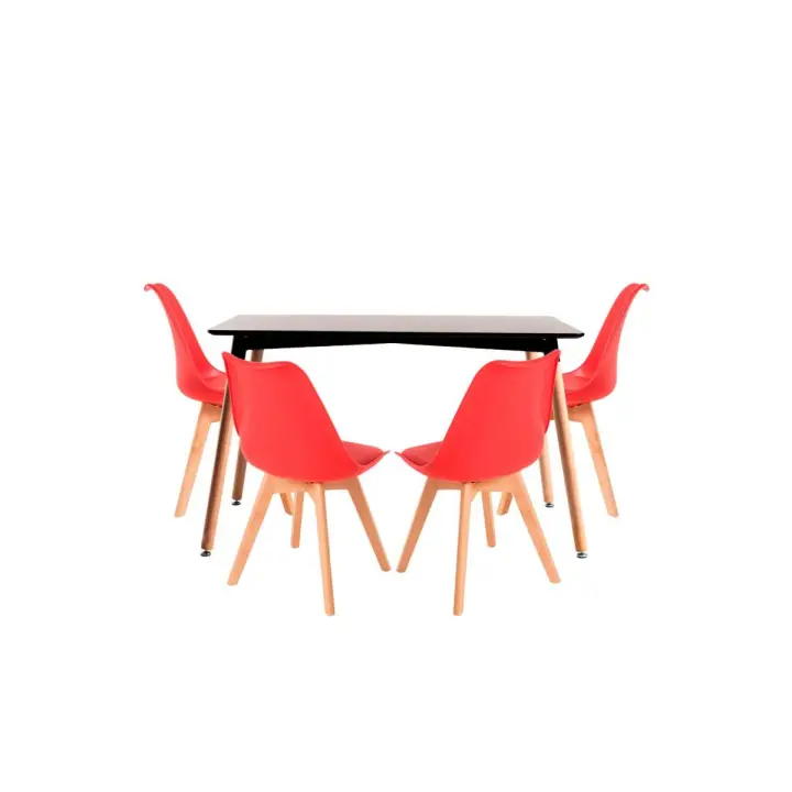 Conjunto Mesa Tower Rectangular 120 x 80 cm Negra y Pack 4 Sillas Synk Basic - Rojo - 1
