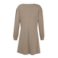Vestido Casual Para Mujer De Color Sólido Con Botones Manga Larga Cuello Redondo A-Line Largo Hasta La Rodilla Fashion - details 15