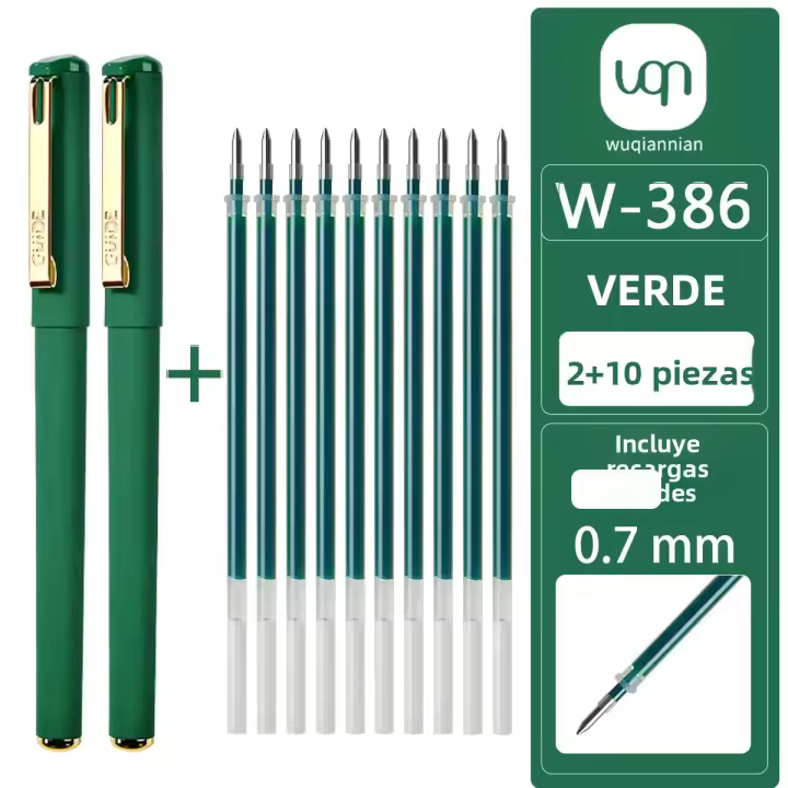 Esto 12pcs/set De Bolígrafos De Gel Verde Con Clips De Metal Y Tinta No Borrable De 0.7mm. Cada Set Incluye 2 Piezas De Bolígrafos Y 10 Piezas De Recarga De Gran Capacidad. - 1