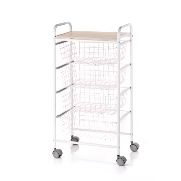DON HIERRO - Carrito de cocina, carrito de almacenamiento FIESTA, 4 cestas de gran capacidad, Blanco-Haya- - 1