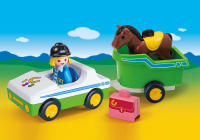 Playmobil 1.2.3 Coche con Remolque de Caballo con figuras de jinete y de caballo - Playmobil 70181 - details 1