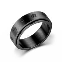 Anillo De Acero Inoxidable 8mm Para Hombres Y Mujeres Anillo De Rotación Con Mantra Budista Para Aliviar El Estrés Y Ansiedad Color Negro - details 0