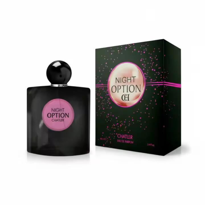 Perfume femenino Night Option Chatler Eau de Parfum, fragancia intensa y envolvente con un estilo elegante y nocturno, ideal para ocasiones especiales o salidas de noche. Aroma duradero y sofisticado. Presentado en frasco original con estuche. 🚚 Envíos a - 1