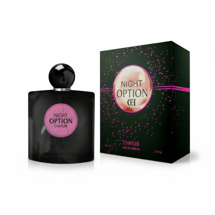 Perfume femenino Night Option Chatler Eau de Parfum, fragancia intensa y envolvente con un estilo elegante y nocturno, ideal para ocasiones especiales o salidas de noche. Aroma duradero y sofisticado. Presentado en frasco original con estuche. 🚚 Envíos a