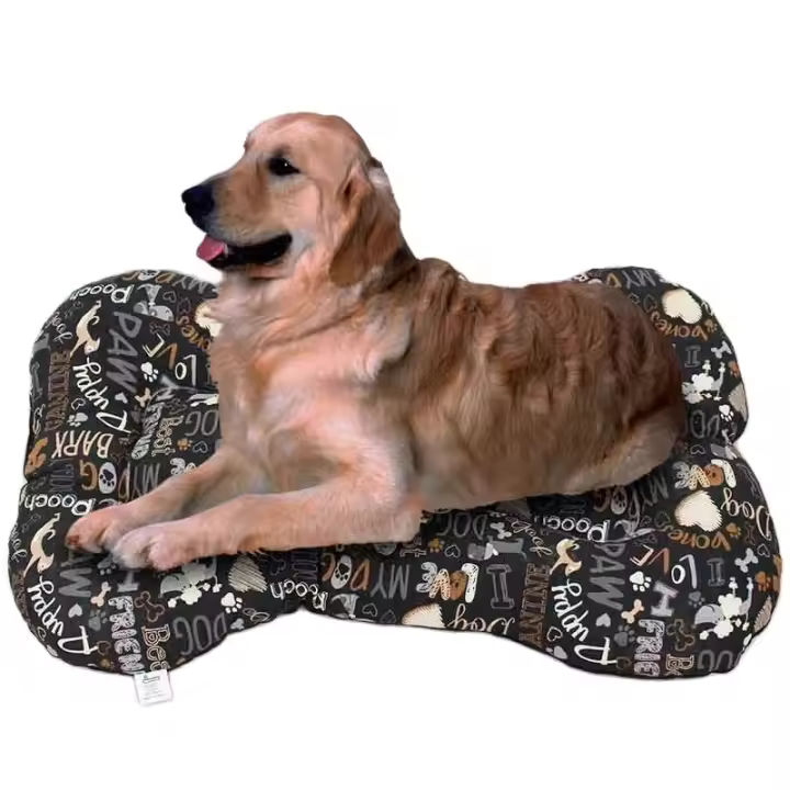Cama para mascotas Camacan forma hueso acolchada negro 100x70 cm - 1