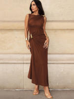 Vestido Maxi Bodycon Elegante Para Mujer Kliou Clásico Metálico Sin Mangas Cuello Redondo Ajustado Vestido De Fiesta De Verano - details 15