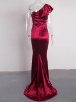 Vestido De Novia De Seda Con Volantes Y Hombro Solo Para Fiesta De Noche Y Baile De Promoción Vestido De Seda Largo Al Piso Estilo Mermaid Sin Mangas - details 5