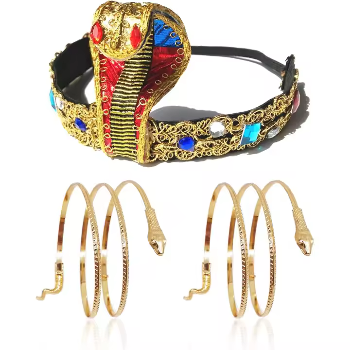 3 Unidades egypcio headpiece Serpiente Brazo Puños Remolino Serpiente pulserassuperiores Halloween vestidos vintage Fiesta Decoración - 1