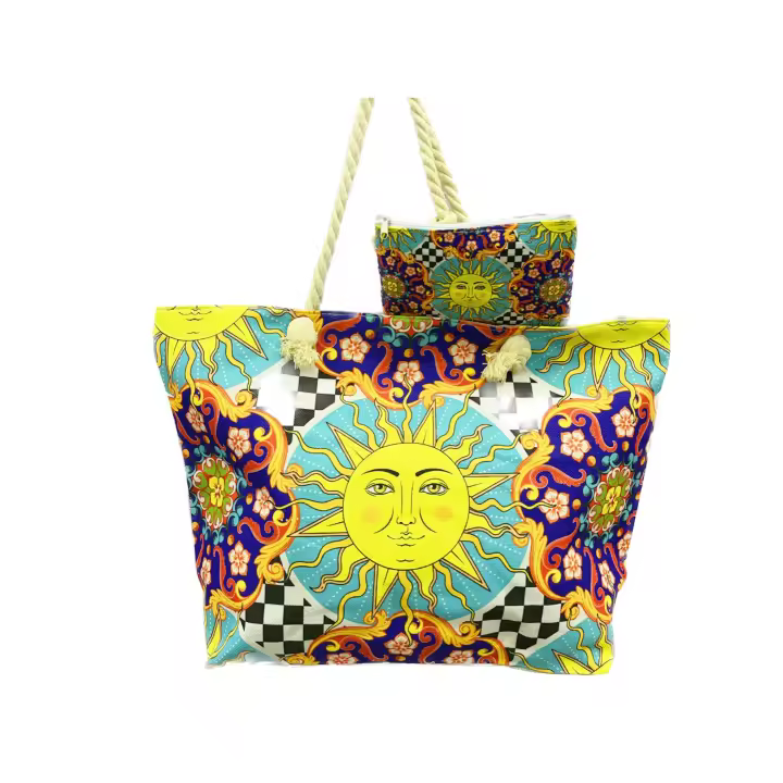MEJORADA Bolso de Playa Grande con Estampado Multicolor y Monedero - 1