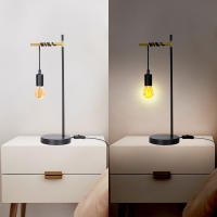Aigostar lámpara de mesa retro E27, lámpara de escritorio industrial de metal con cable de 180cm con interruptor, lámpara de noche(sin bombilla), negro/dorado - details 2