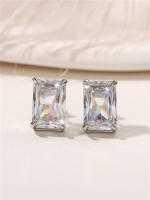Pendientes De Estilo Cuadrado Huitan Para Mujer Con CZ Plata Versátiles Y Simples Accesorios De Joyería Moda Contratada - details 2