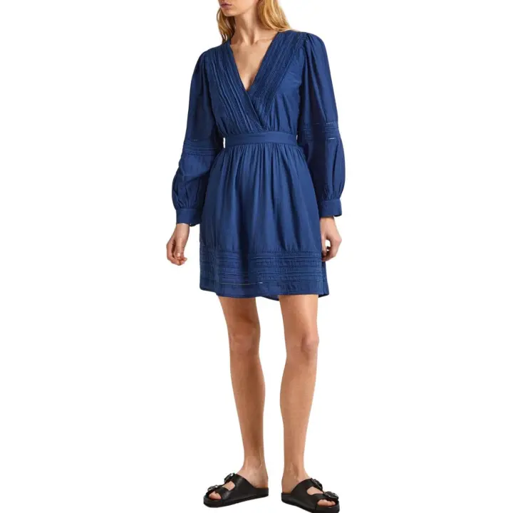 Pepe Jeans Vestido Susi Azul - Escote en V y Detalles Bordados - 1