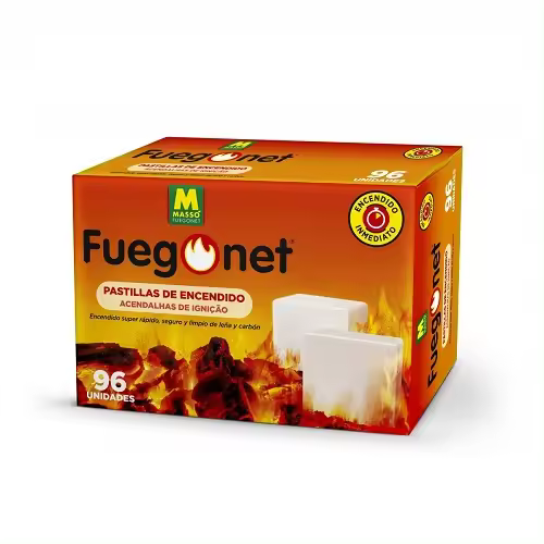 Pastillas FUEGONET Blancas para Encendido de Chimeneas, Barbacoas y Estufas. 96 Pastillas de Encendido para Chimeneas. Pack 3 x 32 Encendedores para fuegos. - 1