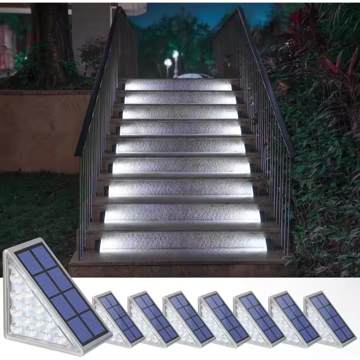 SOMY Luces solares para escaleras, escaleras, terraza, entrada, porche, puerta de entrada, acera, blanco frío, luz de pared exterior, paquete de 8 - 1