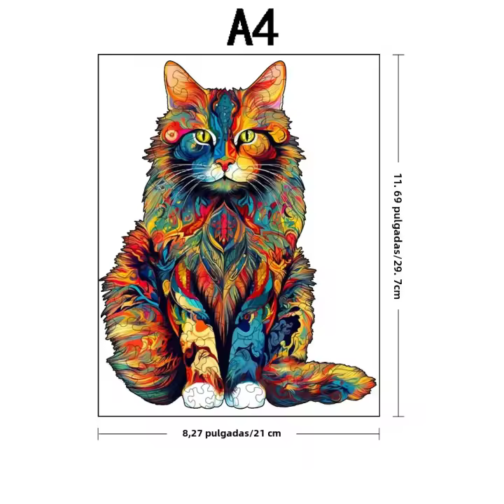 Rompecabezas De Madera De Gato Cambio De Color Juego De Puzzle Irregular De Animal Dificultad Alta Juguete De Cumpleaños Y Navidad - 1