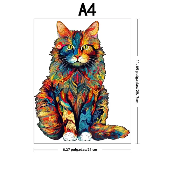 Rompecabezas De Madera De Gato Cambio De Color Juego De Puzzle Irregular De Animal Dificultad Alta Juguete De Cumpleaños Y Navidad - 1