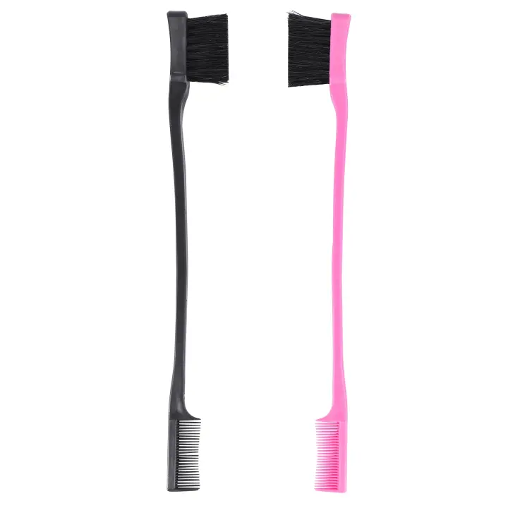 Paquete combinado de peine y cepillo para el cabello con control de bordes de doble cara, 2 piezas, rosa y negro - 1