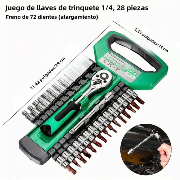 Juego De Llaves De Encaje 1/4 Pulgada Con Mango De Recorrido Rápido Y Extensión Herramienta Mecánica Multifuncional De Acero Cr-V - 1