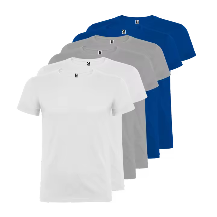 ROLY Pack 6 Camisetas de Algodón 100% - 155 gr. (2 Blancas, 2 Grises, 2 Azul Royal) - 1