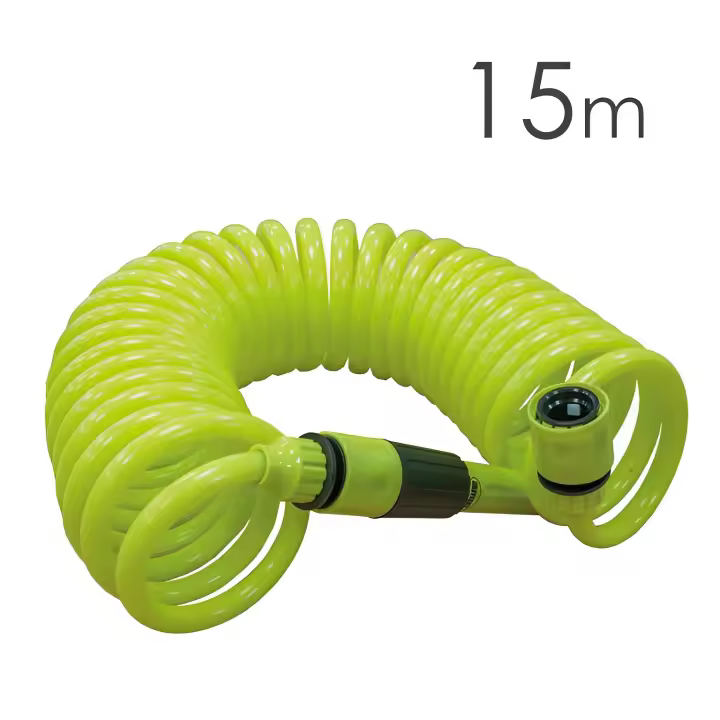 Manguera tipo muelle rizada en espiral extensible 15mt con enchufe rápido y lanza riegos Amig - 1