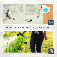 Outsunny Enrollador de Manguera para Jardín 20+2 m Carrete de Manguera de Jardín de Pared Manguera Enrollable con Boquilla de 7 Funciones Bloqueo Retorno Automático y Giro de 180° Gris Claro - details 2