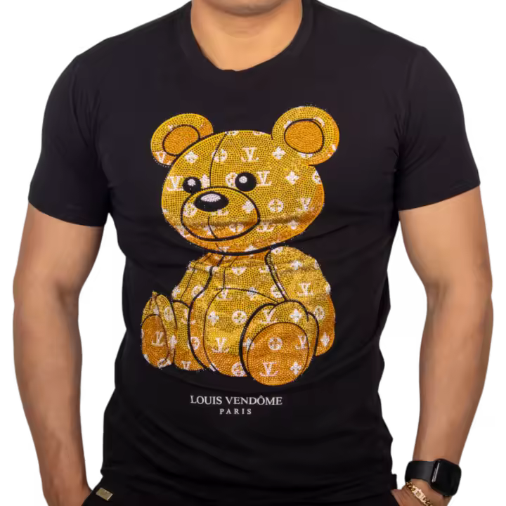 Camiseta Louis Vendome Oso Street con Pedreria Negro y Amarillo - 1