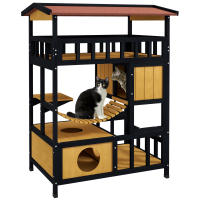 PawHut Caseta para Gatos de Madera 84x60x116 cm Casa para Gatos de 4 Niveles Refugio para Gatos con Puente Colgante Balcón y Techo Asfáltico Natural - details 0