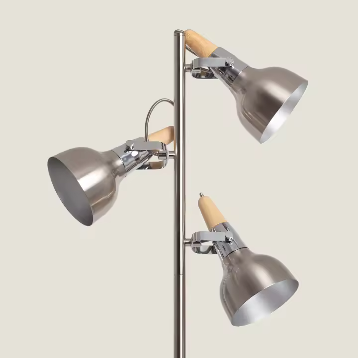 Ledkia Lámpara de Pie de Metal 3 Focos Plata Emer Plateado - 1