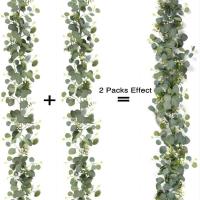 Guirnalda De Hojas De Eucalipto Artificiales Verdes Con Flores Y Bayas Blancas 1pc Decoración Para Bodas Y Fiestas En Casa - details 6