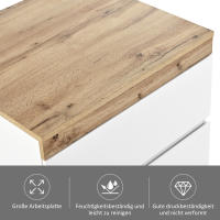 Mesillas de Noche, Mesillas de noche con dos cajones, Cómodas de Noche, Alojamiento, Dormitorio, Tabla aglomerado E1, Blanco + Roble - details 2